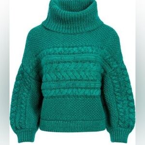 Alice + Olivia Francine Cableknit turtleneck sweater size XS / Dk Teal